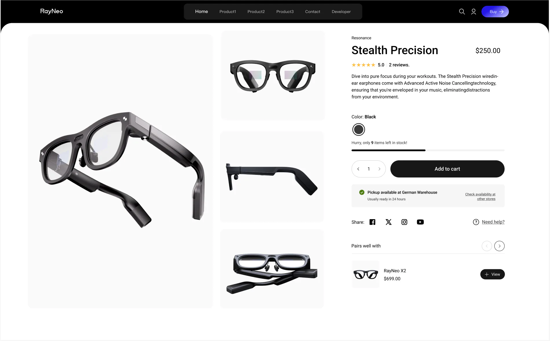 智能眼镜 Shopify 商品详情页开发页面